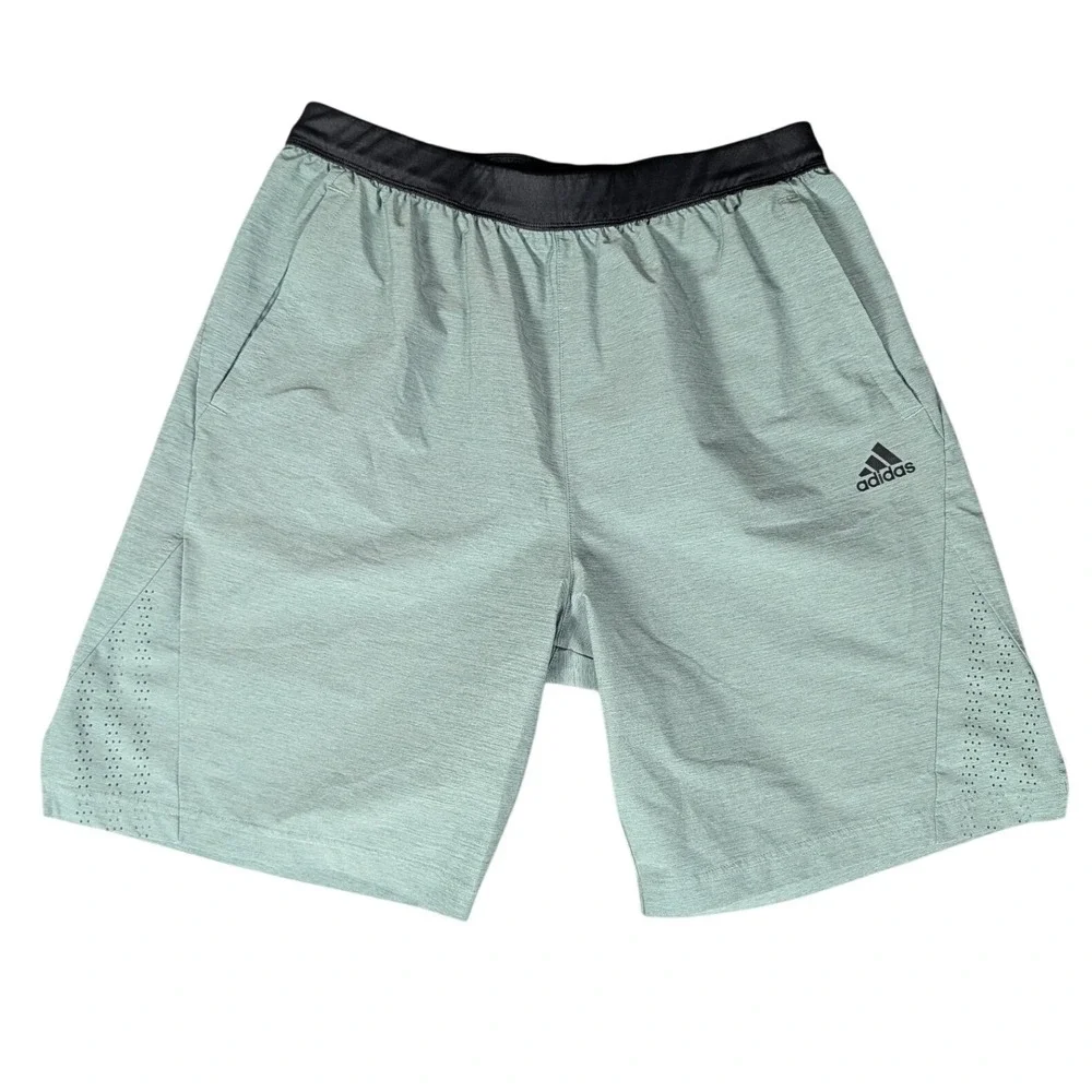 Adidas Mens Sage Green Heathered‎ Training Shorts Laser Cut Perforated Gym L